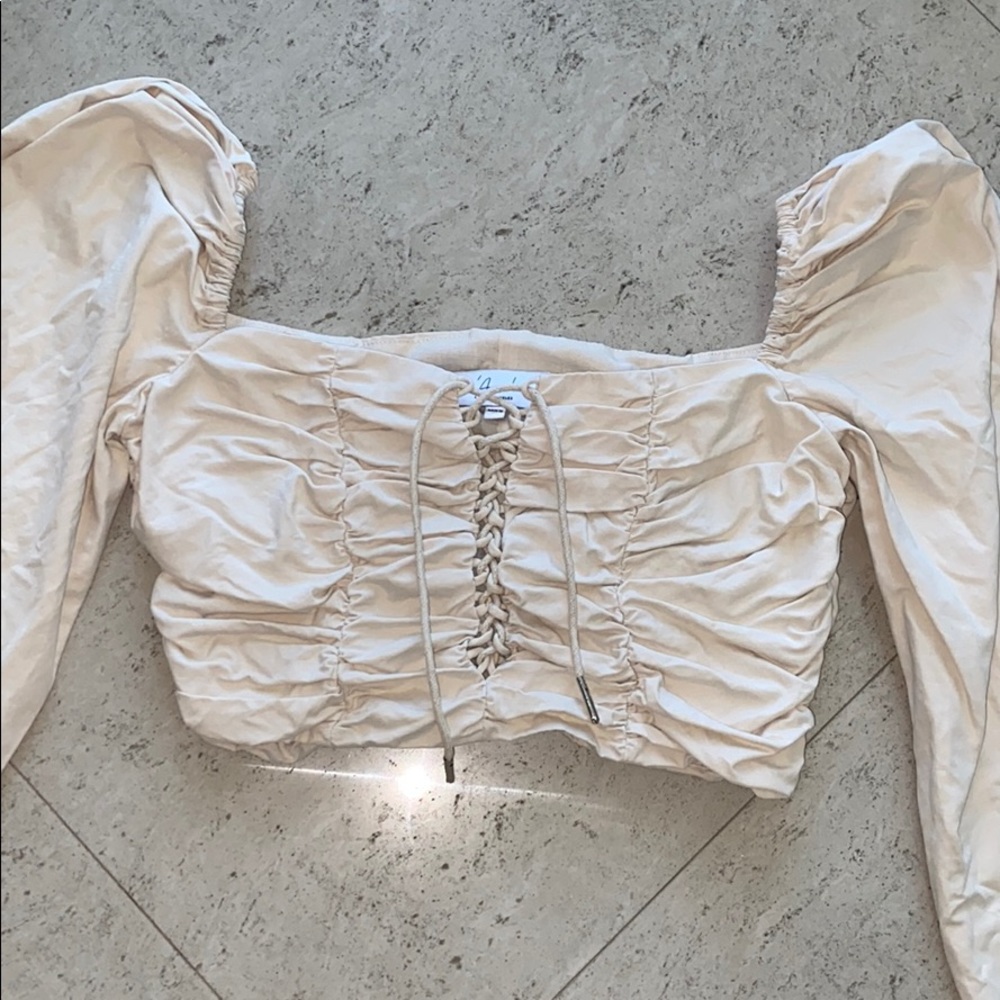 L’Academie nude puff sleeve top